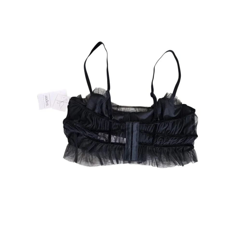 Auden Black Velvet Mesh Pleated Bralette Bra S‎ Lingerie Coquette Whimsigoth NEW